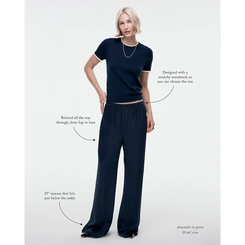 J. Crew Cosmo Pant Luster Charmeuse Elastic Waist Black Size S NWOT